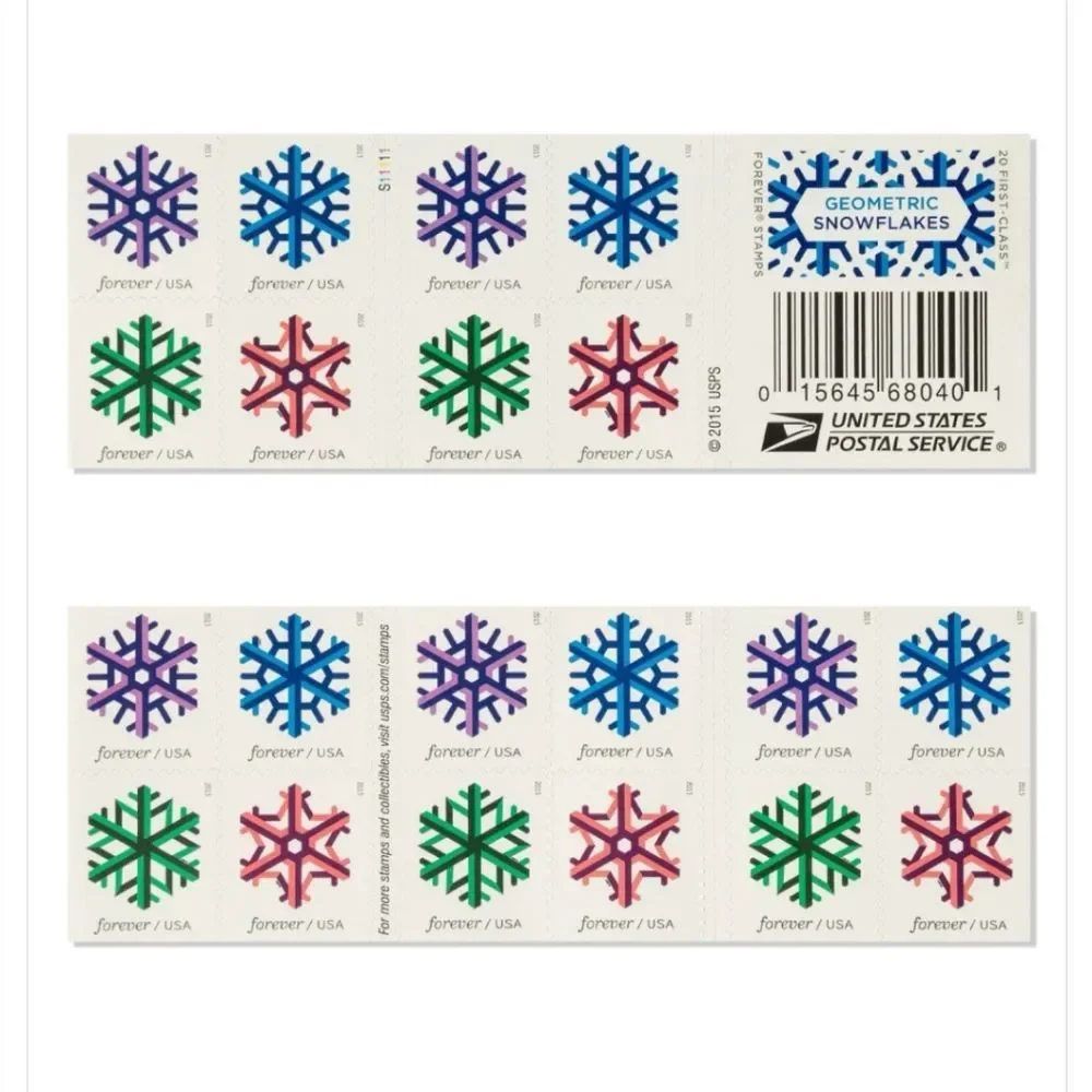 100 Geometric Snowflakes 2015 Forever Stamps‎ USPS Postage Christmas Cards Mail